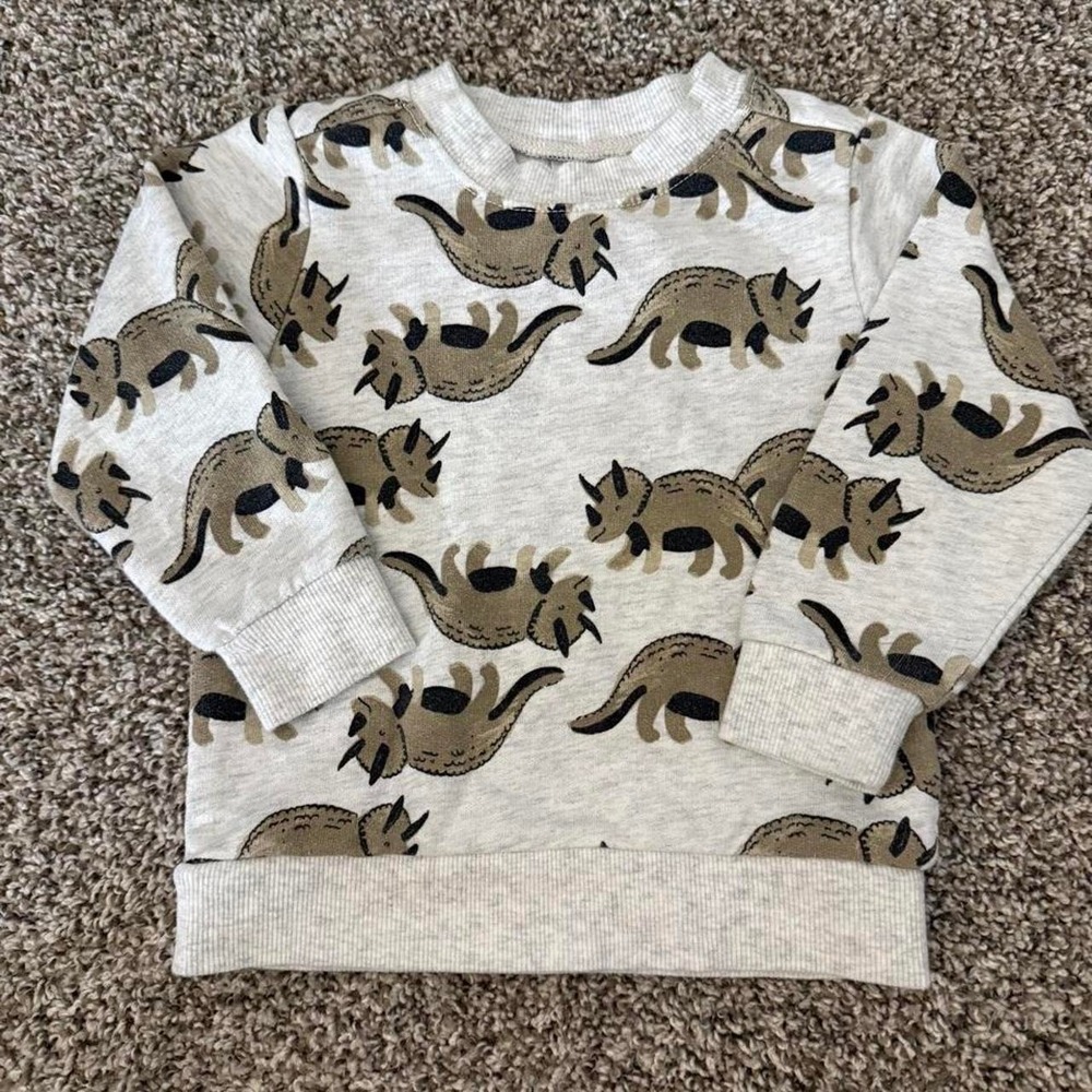 Carter's Toddler Boy Long Sleeve Shirt Brown Dinosaur Print Size 2T Cotton Dino
